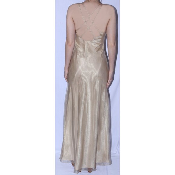 Poly USA #2334 Floor Length Organza Bridesmaid or Formal Gown-Size S-GOLD - Picture 2 of 4